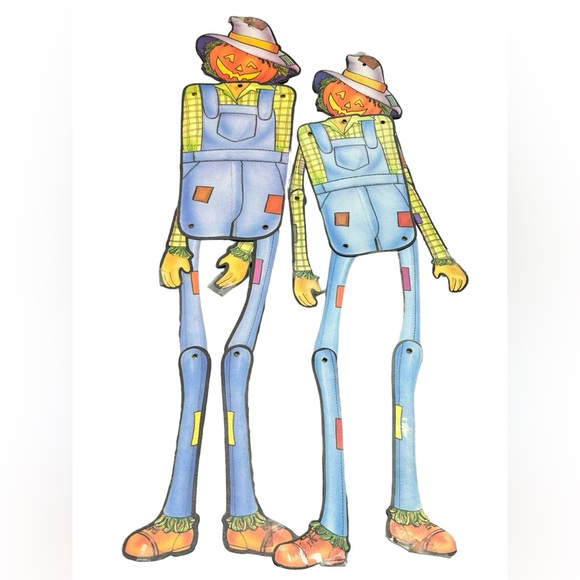 Vintage Halloween Pumpkin Jack O Lantern Scarecrow Jointed Die Cuts 22”-24” Lot - Picture 10 of 11